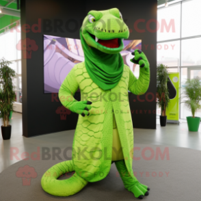 Lime Green Titanoboa mascot costume character dressed with a Blazer and Shawls