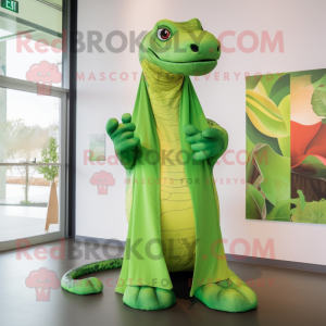 Lime Green Titanoboa mascot costume character dressed with a Blazer and Shawls