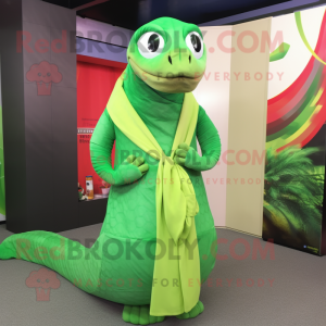 Lime Green Titanoboa mascot costume character dressed with a Blazer and Shawls