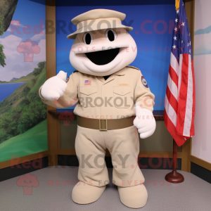 Cream American Soldier mascot costume character dressed with a Bermuda Shorts and Belts