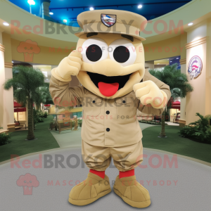 Cream American Soldier mascot costume character dressed with a Bermuda Shorts and Belts