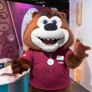 Maroon Beaver mascot costume character dressed with a Poplin Shirt and Rings