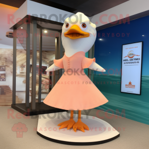 Peach Seagull mascot costume character dressed with a Sheath Dress and Hairpins