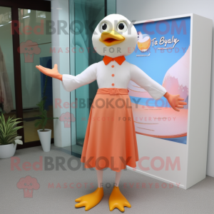 Peach Seagull mascot costume character dressed with a Sheath Dress and Hairpins
