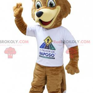 Lysebrun beige ræv maskot med hvid t-shirt - Redbrokoly.com