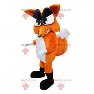 Mascote gigante raposa laranja e branca com cauda grande -