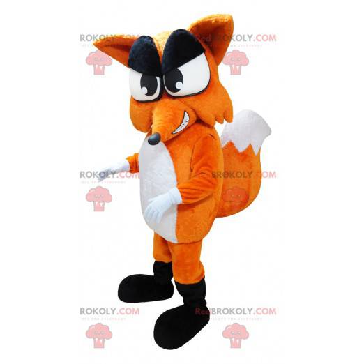 Mascote gigante raposa laranja e branca com cauda grande -