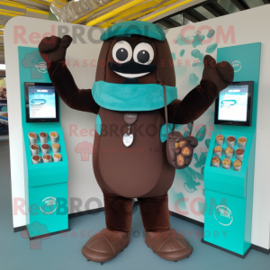 Teal Chocolate Bars mascot costume character dressed with a Bodysuit and Rings