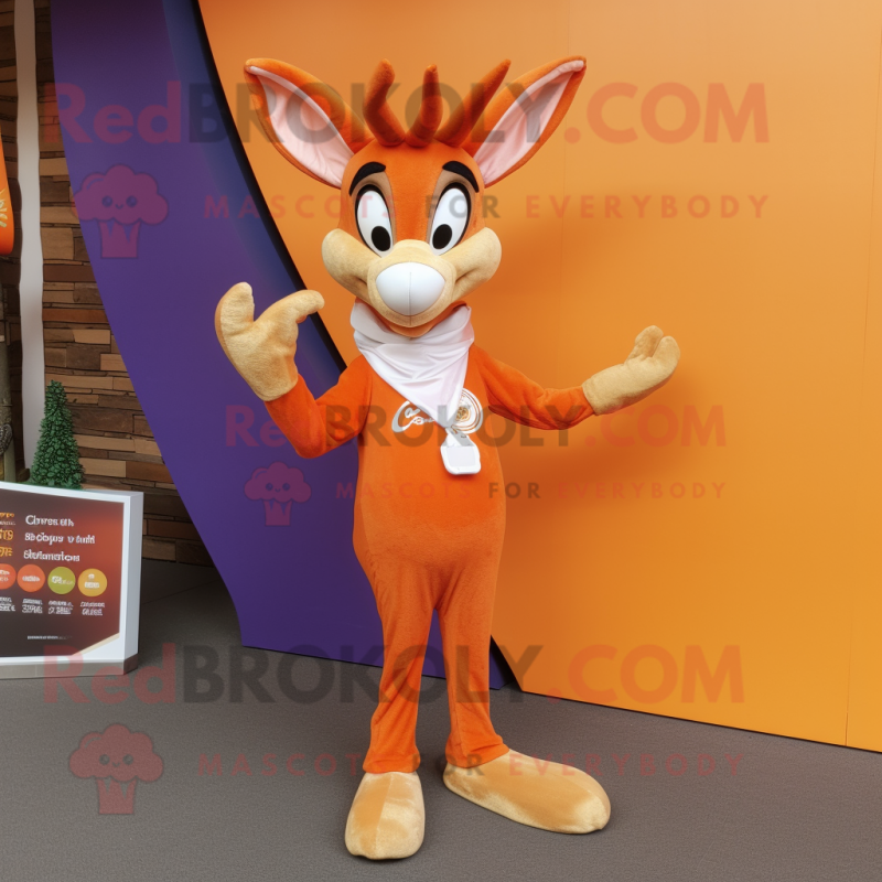 Orange Gazelle mascot costume character dressed with a Playsuit and Scarf clips Orange Gazelle mascot costume character dressed with a Playsuit and Scarf clips