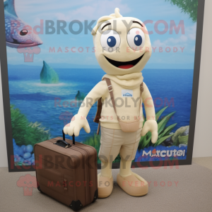 Beige Mermaid mascot costume character dressed with a Sweater and Briefcases