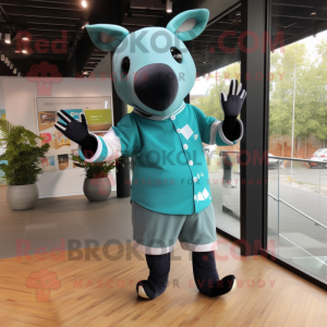 Teal Tapir mascot costume character dressed with a Leggings and Anklets