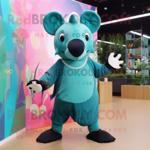 Teal Tapir mascot costume character dressed with a Leggings and Anklets