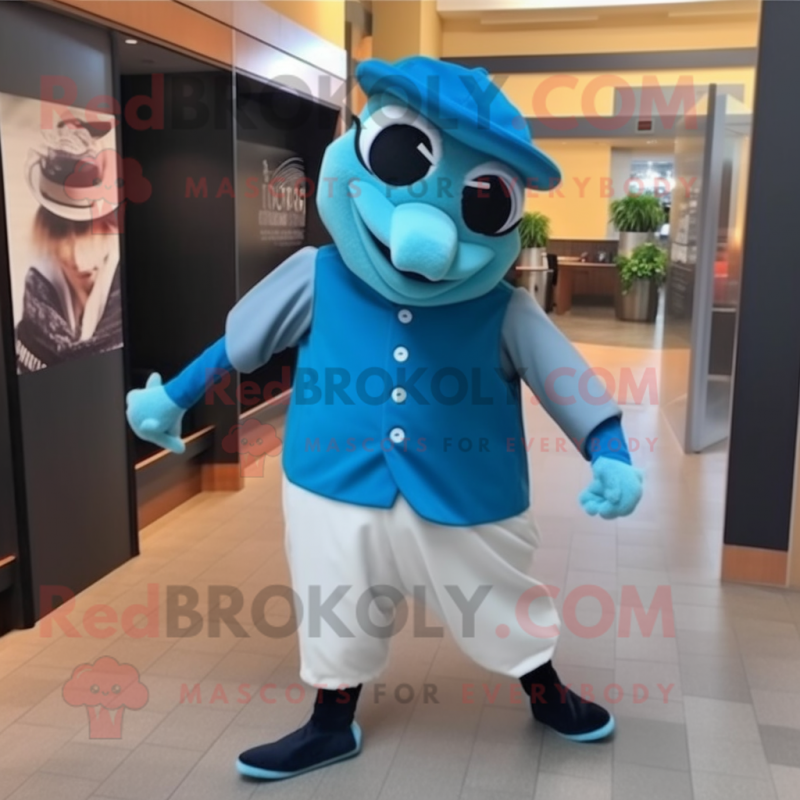 Teal Blue Jay mascot costume character dressed with a Dress Pants and Hats Teal Blue Jay mascot costume character dressed with a Dress Pants and Hats