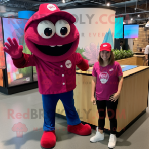 Magenta Pizza mascot costume character dressed with a Polo Tee and Watches