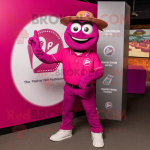 Magenta Pizza mascot costume character dressed with a Polo Tee and Watches