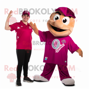 Magenta Pizza mascot costume character dressed with a Polo Tee and Watches