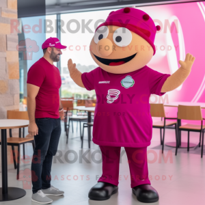 Magenta Pizza mascot costume character dressed with a Polo Tee and Watches