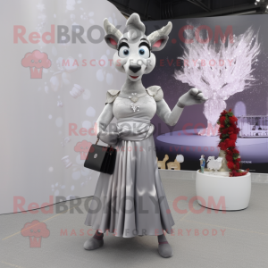 Silver Deer mascot costume character dressed with a Maxi Skirt and Handbags
