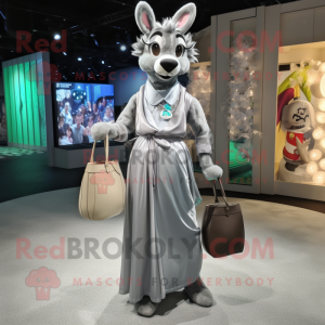 Silver Deer mascot costume character dressed with a Maxi Skirt and Handbags