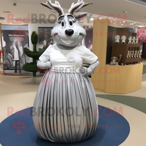 Silver Deer mascot costume character dressed with a Maxi Skirt and Handbags