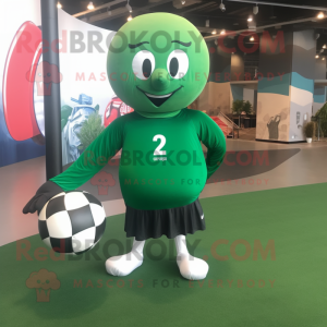 Forest Green Soccer Ball mascot costume character dressed with a Leggings and Shawl pins