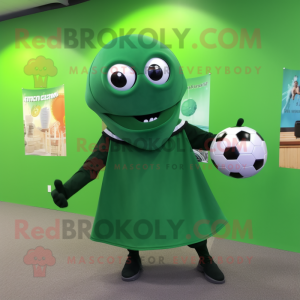Forest Green Soccer Ball mascot costume character dressed with a Leggings and Shawl pins