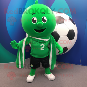 Forest Green Soccer Ball mascot costume character dressed with a Leggings and Shawl pins