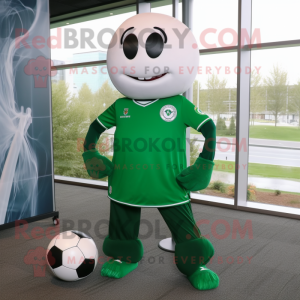 Forest Green Soccer Ball mascot costume character dressed with a Leggings and Shawl pins