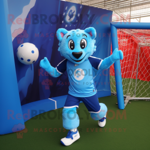 Blue Soccer Goal mascot costume character dressed with a Joggers and Anklets