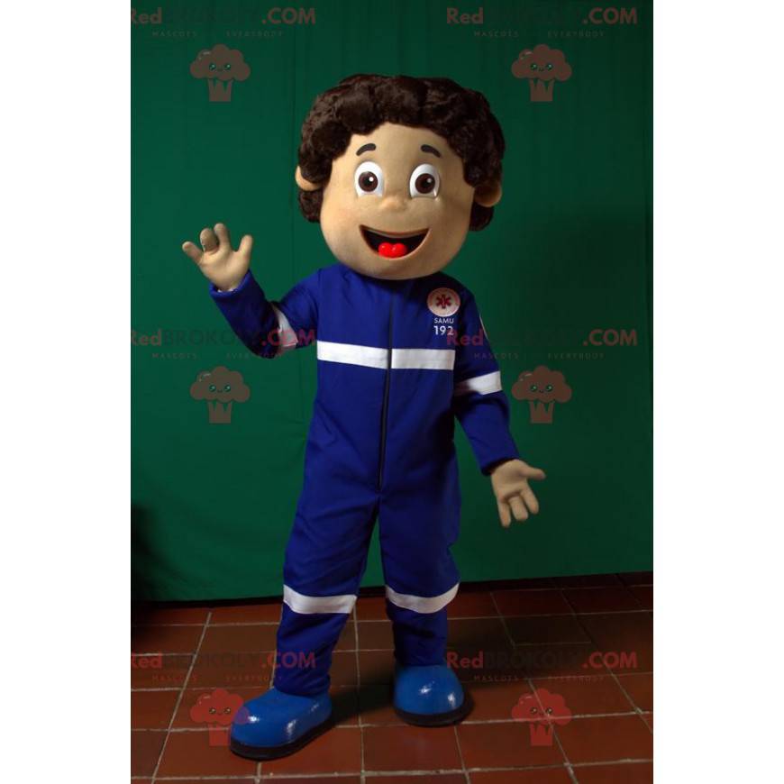 EHBO paramedicus mascotte gekleed in blauw uniform -
