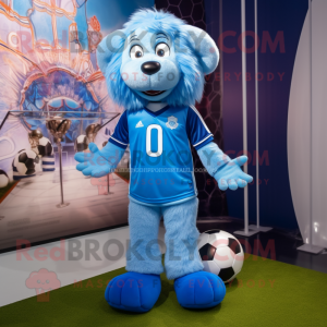 Blue Soccer Goal mascot costume character dressed with a Joggers and Anklets