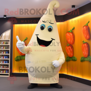 Cream Pepper mascot costume character dressed with a Sheath Dress and Rings