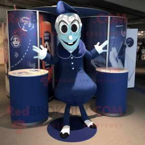 Navy Contortionist mascot costume character dressed with a Wrap Dress and Cufflinks