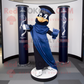 Navy Contortionist mascot costume character dressed with a Wrap Dress and Cufflinks