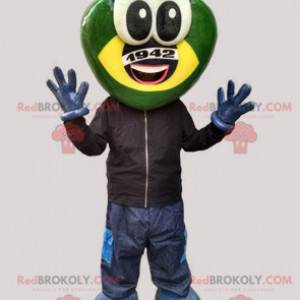 Futuristische kikker mascotte groen en geel schepsel -