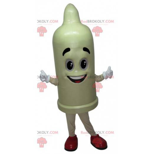 Mascot condón blanco gigante con una sonrisa - Redbrokoly.com