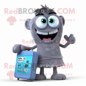 Gray Television mascot costume character dressed with a Bikini and Messenger bags