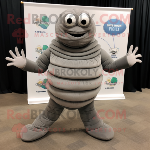 Gray Trilobite mascot costume character dressed with a Turtleneck and Foot pads