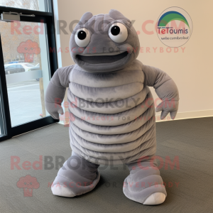 Gray Trilobite mascot costume character dressed with a Turtleneck and Foot pads