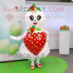 White Strawberry mascot costume character dressed with a A-Line Skirt and Necklaces