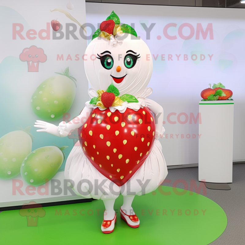 White Strawberry mascot costume character dressed with a A-Line Skirt and Necklaces