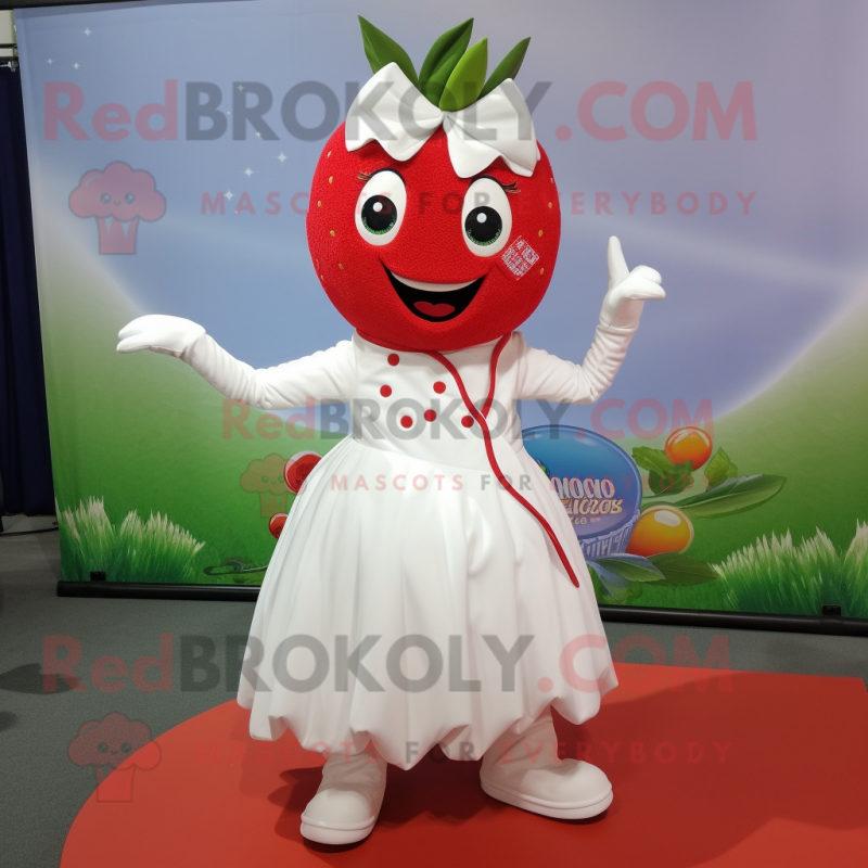 White Strawberry mascot costume character dressed with a A-Line Skirt and Necklaces