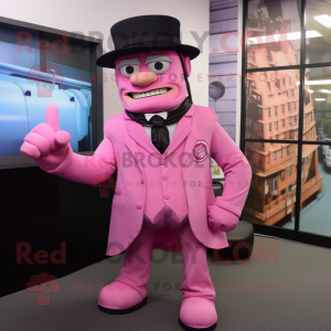 Pink Frankenstein mascot costume character dressed with a Suit Jacket and Berets