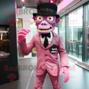 Pink Frankenstein mascot costume character dressed with a Suit Jacket and Berets