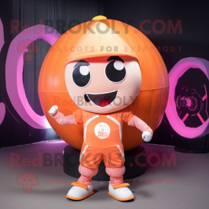 Peach Human Cannon Ball mascot costume character dressed with a T-Shirt and Rings