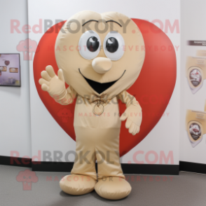 Beige Heart mascot costume character dressed with a Trousers and Rings