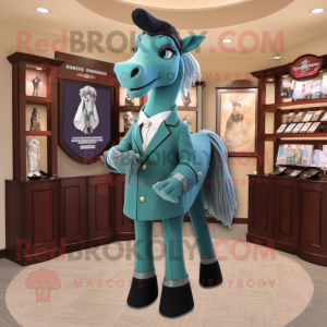 Teal Mare mascot costume character dressed with a Dress Pants and Earrings