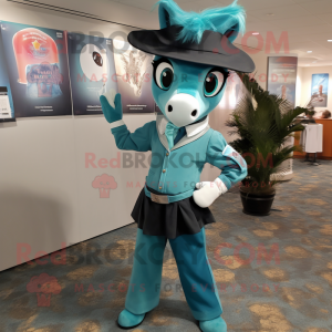 Teal Mare mascot costume character dressed with a Dress Pants and Earrings