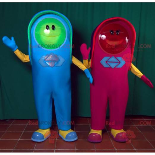 2 Maskottchen ein rotes Licht und ein grünes Licht -