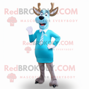 Cyan Reindeer mascot costume character dressed with a Pencil Skirt and Ties